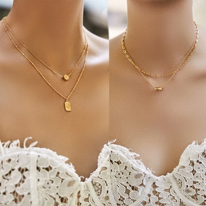 Personalized Double Layer Necklace Eco-friendly Copper 18K Gold Plated Paperclip Chain Heart Rose Lava Pendant Necklaces Jewelry For Women