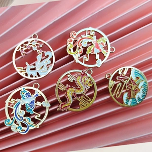 DIY Chinese style gold-plated alloy pendants with colorful enamel mythological motifs