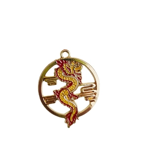 Traditional Chinese dragon pendant with colorful enamel details and golden metal hollow design