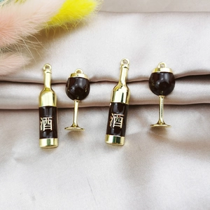 DIY jewelry charms featuring gold alloy wine bottle and red wine glass with enamel finish