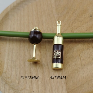DIY alloy red wine bottle and goblet pendants for earrings making jewelry accessories