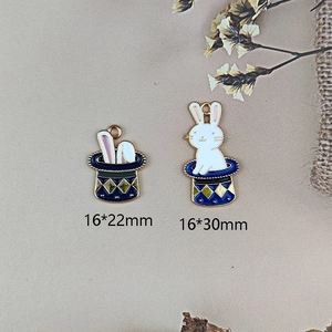 Pendentifs lapin et chapeau magique pour bijoux DIY, émail bleu et doré 16x30mm