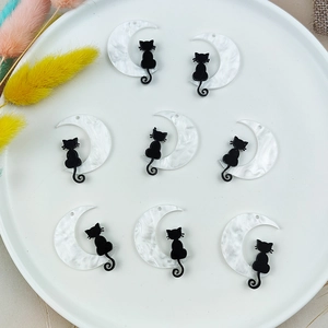 Ciondoli minimalisti con luna e gatto nero in acrilico per gioielli fai da te e hobby