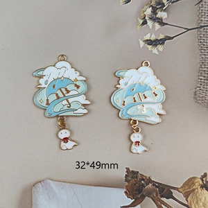Cute Japanese sunny doll alloy pendant with blue umbrella for DIY jewelry making 32*49mm
