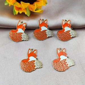Cute Cartoon Fox Shape Alloy Enamel Pendant For DIY Jewelry Making Keychain Earring Accessories Orange White Fox Charms
