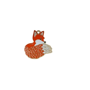 DIY orange fox enamel pendant with golden metallic outlines for jewelry making