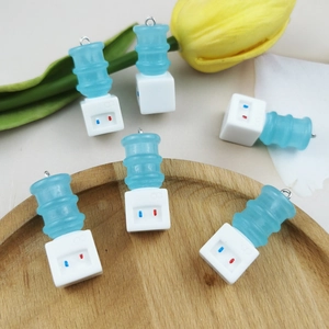 3D water dispenser charms in blue and white resin for DIY crafts and keychains