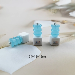 3D water dispenser resin charm for DIY keychain with blue bucket and 34x13mm size