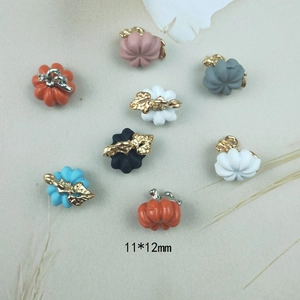 Set of 3D colorful pumpkin alloy pendants with metal leaves for DIY necklaces, 11x12mm