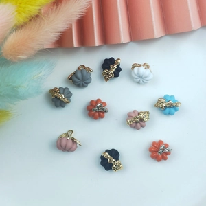 Colorful pumpkin shaped DIY jewelry pendants with metallic leaves for necklaces