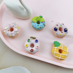 Resin Simulated Donut Pineapple Charms With Alloy Loop Pendant Only Without Chain For Keychain Jewelry Making Accessories