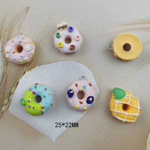 DIY 25x22mm colorful resin donut and pineapple pendants with silver rings for jewelry making