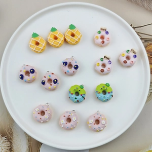 DIY handmade colorful resin donut and pineapple pendants with metal rings for jewelry making