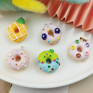 5pcs set of resin donut pendants for DIY jewelry and keychain making with metal loops