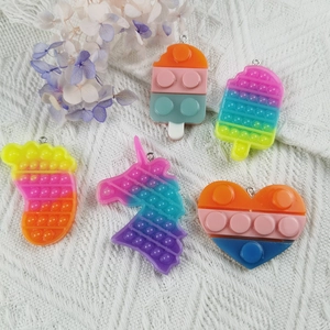 DIY Pop It Pendants Silicone Resin Unicorn Heart Ice Cream Shape Stress Relief Keychains Charms For Jewelry Making
