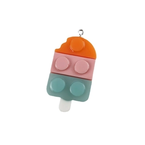 DIY colorful block style popsicle pendant made of resin with silver metal ring