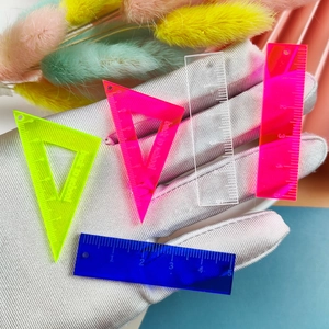 Five-piece mini acrylic ruler set in neon colors with back to school engraving