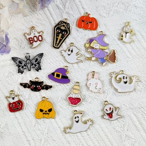 Set de breloques Halloween en émail avec citrouille chauve-souris et fantôme pour bijoux