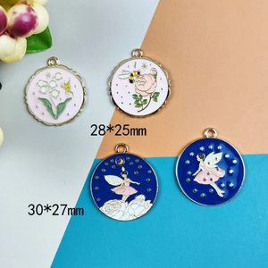 Enamel fairy bee and flower round alloy charms for DIY jewelry making accessories