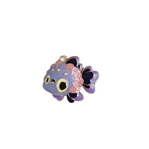 Fashionable purple enamel fish charm pendant with gold metal edges for DIY jewelry making