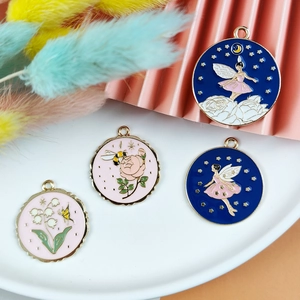 Enamel Alloy Fairy Butterfly Bee Round Pendants For DIY Jewelry Making Colorful Drip Oil Charms For Necklace Bracelet Accessories