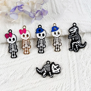 Halloween enamel skeleton and dinosaur bone alloy charms for DIY jewelry making