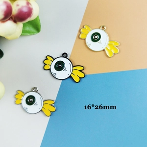 Halloween eyeball candy alloy charms with yellow wings for DIY jewelry making 16x26mm
