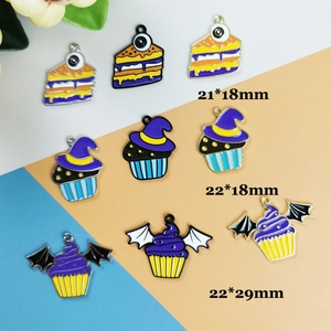 Breloques Halloween émaillées gâteau citrouille et chapeau sorcier pour bijoux