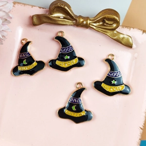 Halloween Witch Hat Alloy Enamel Charms For DIY Jewelry Making Necklace Keychain Good Witch Bad Witch Star Moon Pendants