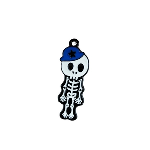 Cartoon skeleton charm with blue star cap in black and white enamel alloy for DIY crafts