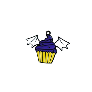 Pendentif cupcake chauve-souris d'Halloween en alliage violet et jaune pour bijoux DIY