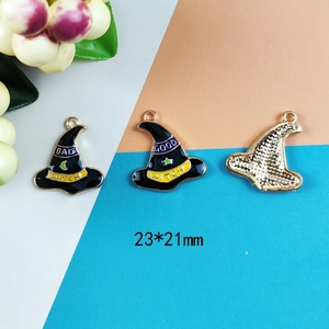 Cartoon alloy witch hat charms with stars and moon patterns for DIY jewelry making