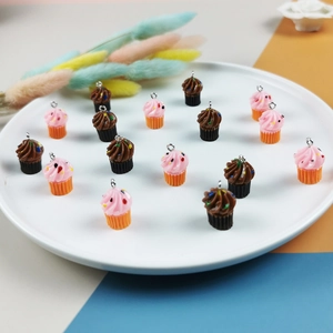 Resin cupcake keychain pendants with colorful sprinkles in coffee and pink styles