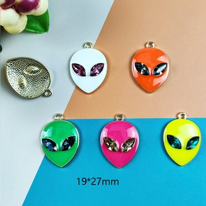 Colorful enamel alien charms with rhinestones in five vibrant colors, 19x27mm alloy pendants