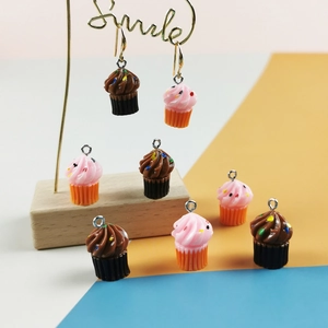 Realistic colorful resin cupcake charms with metal hooks for DIY jewelry making