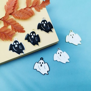 Handmade Halloween DIY alloy ghost charms in black and white enamel finish for jewelry making