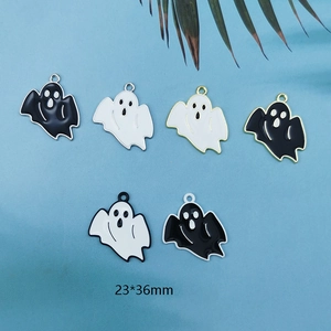 Ghost enamel alloy pendants for Halloween DIY jewelry making in black and white colors