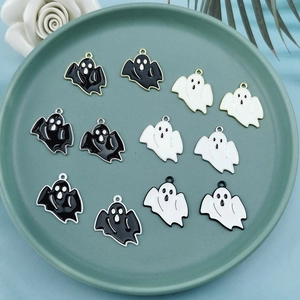 Halloween ghost alloy enamel charms in black and white colors for DIY jewelry making