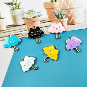 DIY colorful cat umbrella alloy enamel charms for bracelets and necklaces set of six
