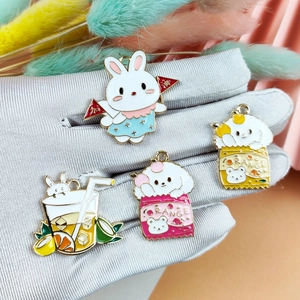 Cartoon rabbit and dog charms made of colorful drip oil alloy for DIY earring making