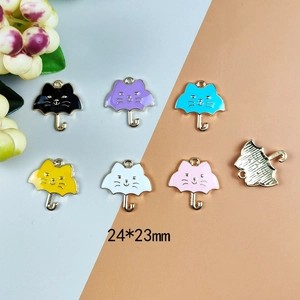 Cat and umbrella enamel charms in six colors for DIY jewelry making 24x23mm