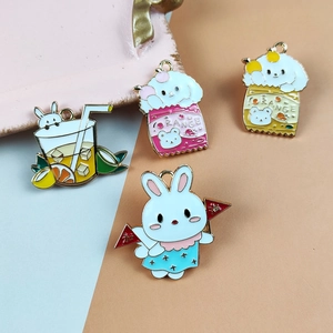 Cartoon enamel rabbit and dog alloy charms for DIY earring and jewelry making