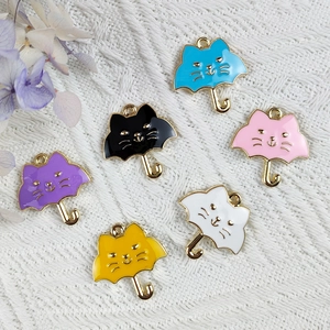 Cat umbrella enamel charms for DIY jewelry making in various colorful alloy pendants