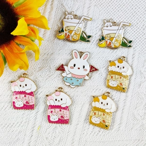 Cartoon rabbit and puppy enamel alloy charms for DIY earring making on white background