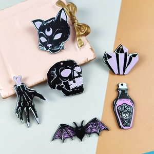 Σετ ακρυλικών γουριών Halloween με μαύρη γάτα, κρανίο, νυχτερίδα και φίλτρο δηλητηρίου