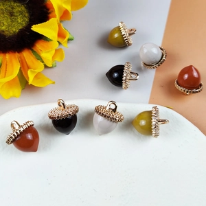 DIY colorful 3D acorn charms with gold rings for handmade jewelry and necklaces