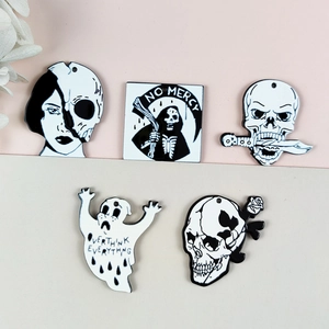 Five Gothic acrylic pendants featuring grim reaper skulls and roses for DIY jewelry making