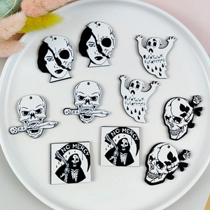 Gothic acrylic skull and reaper charms for DIY jewelry making in black and white