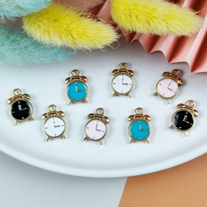 Fashion DIY Jewelry Findings Alloy Enamel Alarm Clock Shape Small Pendant Charms For Necklace Bracelet Making Handicraft Accessories