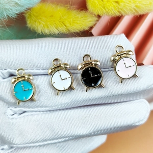 DIY colorful alarm clock charms in blue white black and pink with golden alloy base